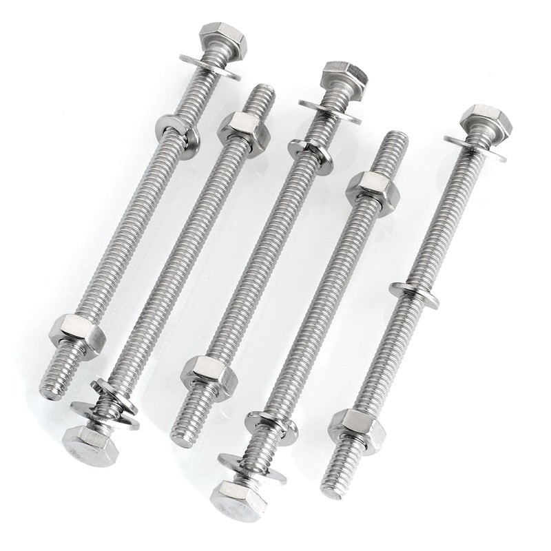 MYWISH (10 Sets) 1/4-20x4 Hex Head Assorted Screws Nuts and Bolts with Flat & Lock Washers, 304 Stainless Steel 18-8, Fully Threaded, 1/4 Bolt Metric Bolt Assortment - Image 4
